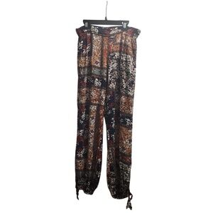GiGi Boho Patchwork‎ Harem Pants Floral Print Drawstring Ankle Tie Size S
